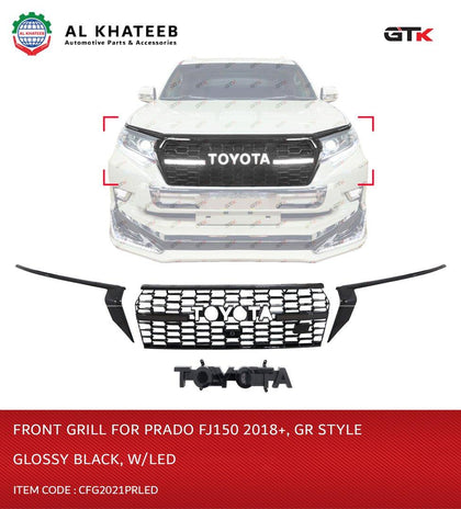 GTK Car Front Grille Gr Style With Led Prado Fj150 2018+ Glossy Black