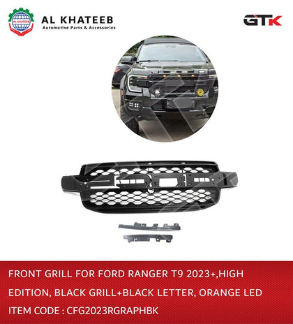 Front Grill for Ranger T9 2023+, High Edition, Black, Grill+Black Letter with LED