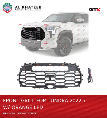 FRONT GRILL FOR TUNDRA 2015-25 3 PCS ORANGE LED W.TOYOTA LOGO