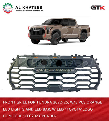 Front Grille for Tundra 2022-2025 with 3PCS Orange LED Lights and LED Bar with LED and Logo