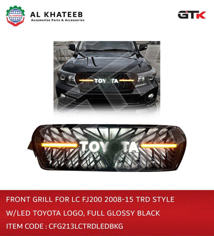 Front Grill for LC FJ200 2008-2015 TRD Style with LED Logo Full Glossy Black