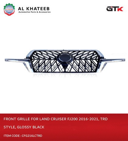 Front Grille For Land Cruiser FJ200 2016-2021, Trd Style, Glossy Black