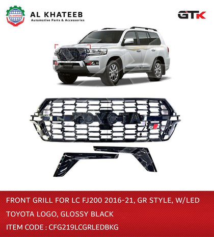 Front Grille for LC FJ200 2016-2021 GR Style with LED and Logo Glossy Black