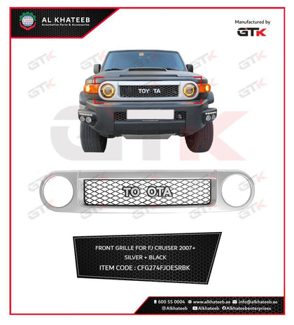 GTK OEM Style Front Grille For FJ Cruiser 2007-2021, Silver And Black With Logo