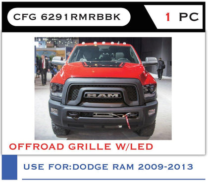 GTK Offroad Front Grille With Led For Ram 1500 2009-2013, Rebel Style Black