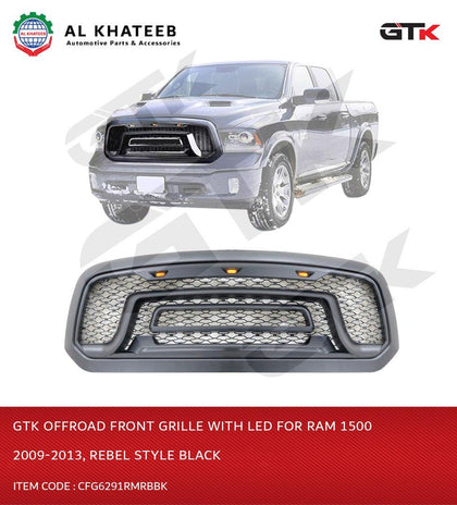 GTK Offroad Front Grille With Led For Ram 1500 2009-2013, Rebel Style Black