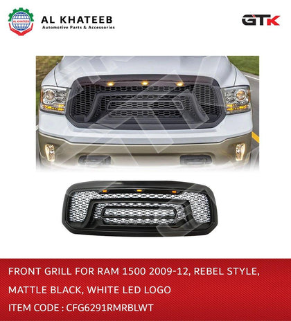 Front Grill for RAM 1500 2009-2012 Rebel Style Mattle Black White LED Logo