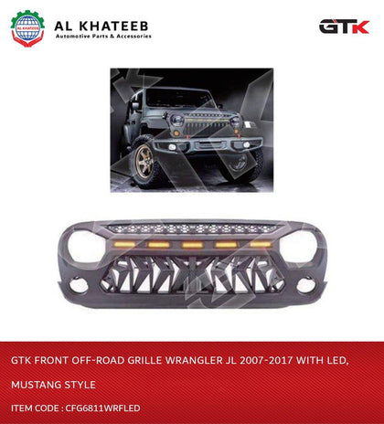 GTK Front Off-Road Grille Wrangler JL 2007-2017 With LED, Mustang Style