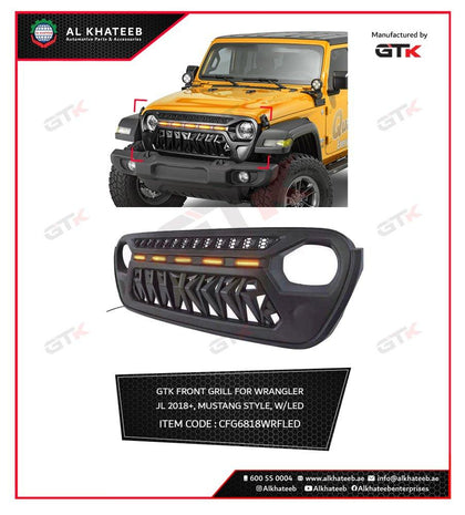 GTK Front Grille For Wrangler Jl 2018+ To Mustang Style With LED