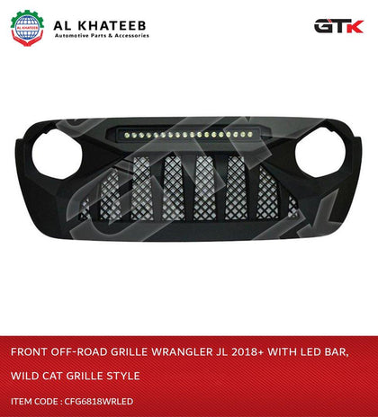 Front Off-Road Grille Wrangler Jl 2018+ With LED Bar, Wild Cat Grille Style