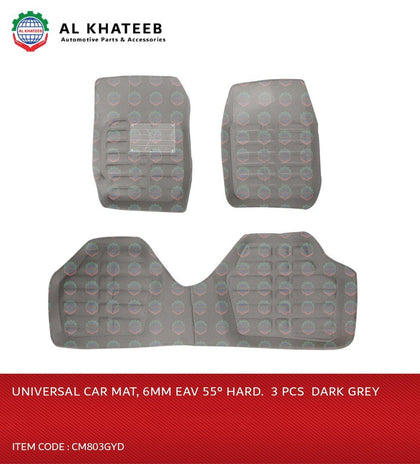 Al Khateeb Prima Diamond Universal Car Fit Premium Leather Hard Car Mat, 6MM- 3Pcs, Dark Gray