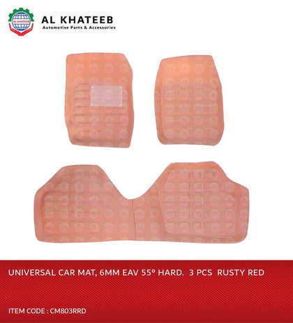 Al Khateeb Prima Diamond Universal Car Fit Premium Leather Hard Car Mat, 6MM- 3Pcs, Rusty Red