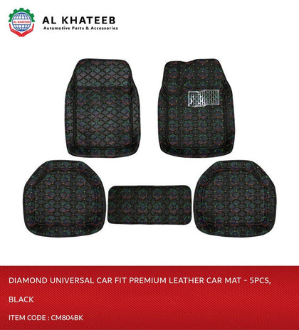 Diamond Universal Car Fit Premium Leather Car Mat - 5Pcs, Black