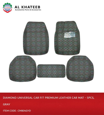 Prima Diamond Universal Car Fit Premium Leather Car Mat - 5Pcs, Gray