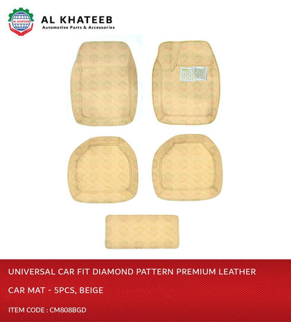 GTK Diamond Pattern Universal Car Fit Premium Leather Car Mat - 5Pcs, Beige
