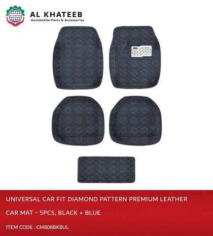 GTK Diamond Pattern Universal Car Fit Premium Leather Car Mat - 5Pcs, Black