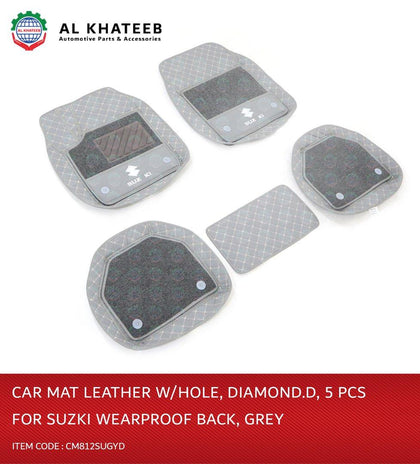 Al Khateeb Universal Car Fit In Suzuki Wearproof Leather Car Mat, Diamond, 5Pcs, Gray