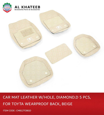 Al Khateeb Universal Car Fit In Toyota Wearproof Leather Car Mat, Diamond, 5Pcs, Beige