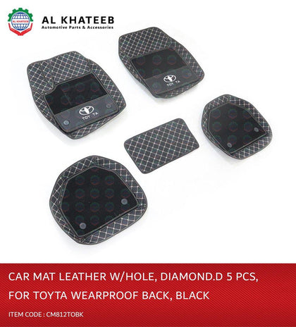 CAR MAT LEATHER W/HOLE, DIAMOND.D 5 PCS,FOR WEARPROOF BACK, BLACK