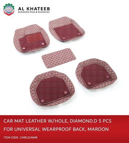 Al Khateeb Universal Waterproof Leather Car Mat, Diamond, 5Pcs, Black & Maroon