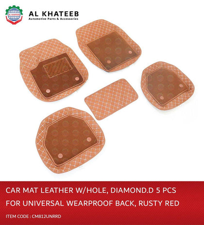 Al Khateeb Universal Wearproof Leather Car Mat, Diamond, 5Pcs, Rusty Red