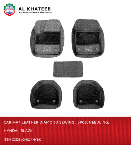 Universal Car Floor Mat Leather Diamond Sewing , 5Pcs, Needling, Black