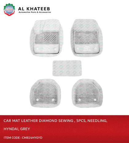 Universal Car Floor Mat Leather Diamond Sewing , 5Pcs, Needling, Gray