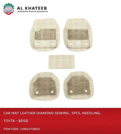 Al Khateeb Toyota Universal Car Floor Mat Leather Diamond Sewing , 5Pcs, Needling, Beige