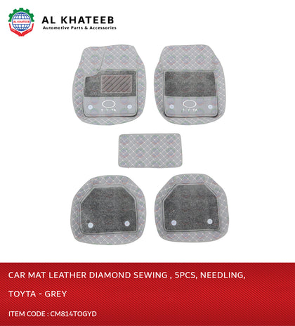 Universal Car Floor Mat Leather Diamond Sewing , 5Pcs, Needling, Dark Gray