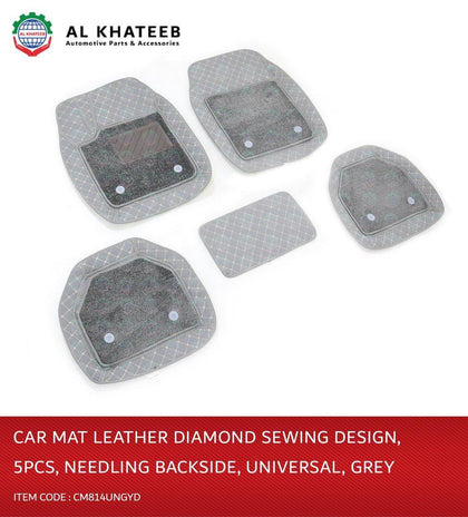 Al Khateeb Universal Car Floor Mat Leather Diamond Sewing , 5Pcs, Needling, Dark Gray