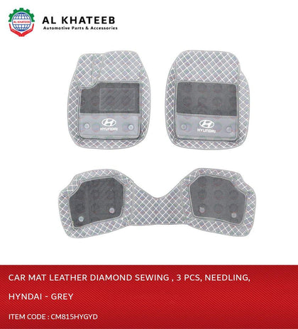 Al Khateeb Hyundai Universal Car Floor Mat Leather Diamond Sewing , 3Pcs, Needling, Gray