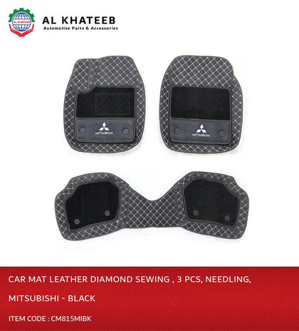 Al Khateeb Mitsub Universal Car Floor Mat Leather Diamond Sewing , 3PCS, Needling, Black