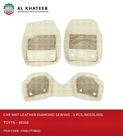 Al Khateeb Toyota Universal Car Floor Mat Leather Diamond Sewing , 3Pcs, Needling, Beige