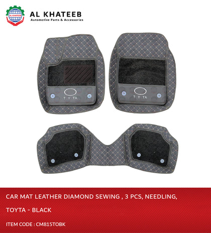 Universal Car Floor Mat Leather Diamond Sewing , 3Pcs, Needling, Black