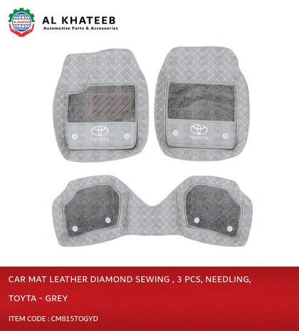 Al Khateeb Toyota Universal Car Floor Mat Leather Diamond Sewing , 3Pcs, Needling, Dark Gray