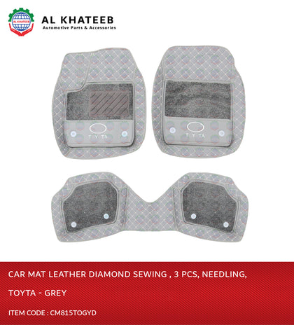 Universal Car Floor Mat Leather Diamond Sewing , 3Pcs, Needling, Dark Gray