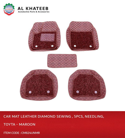 Al Khateeb Car Universal Leather Floor Mat Needling With Grass 5Pcs, Maroon