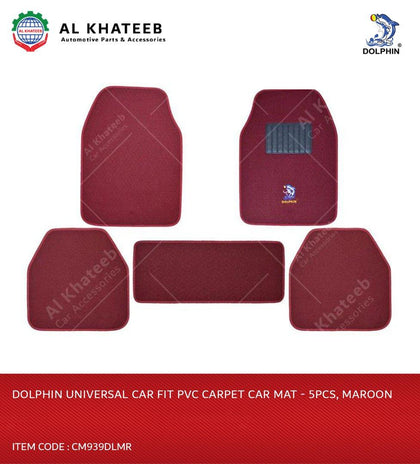 Dolphin Universal Car Fit Pvc Carpet Car Mat - 5Pcs, Maroon