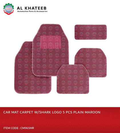 Universal Car Floor Mat Leather With Shark Logo, 5PCS, Plain Maroon