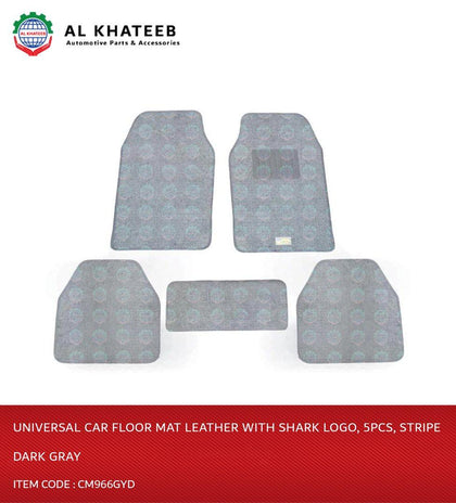 Al Khateeb Universal Car Floor Mat Leather With Shark Logo, 5PCS, Stripe Dark Gray