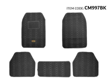 Al Khateeb Universal Car Floor Mat Carpet Leather With Stamping Pad Diamon Logo, 5Pcs, Black