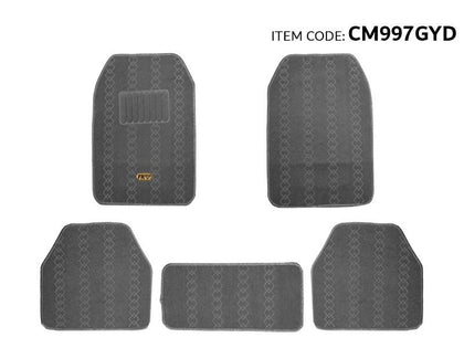 Al Khateeb Universal Car Floor Mat Carpet Leather With Stamping Pad Diamon Logo, 5Pcs, Dark Gray