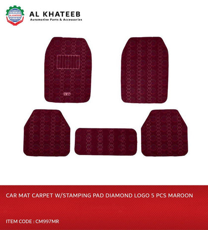 CAR MAT CARPET W/STAMPING PAD DIAMOND LOGO 5 PCS MAROON