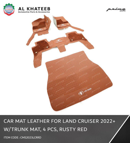 CAR MAT LEATHER FOR LAND CRUISER 2022 W/TRUNK MAT, 4 PCS  RUSTY RED