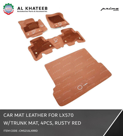 Prima Car Floor & Trunk Mat Leather LX570 2016-2021, 4Pcs/Set, Rusty Red