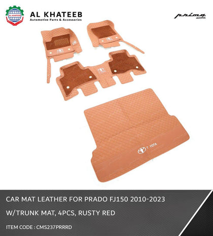 Prima Car Floor & Trunk Mat Leather Prado FJ150 2010-2023, 4Pcs/Set Rusty Red