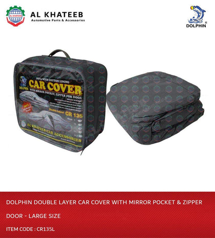 Al Khateeb Dolphin Double Layer Car Cover With Mirror Pocket & Zipper Door - Large Size