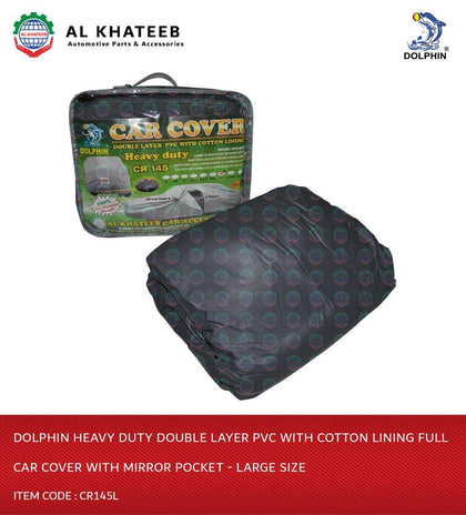 Heavy Duty Double Layer PVC With Cotton Lining Full Car Cover With Mirror Pocket - Large Size