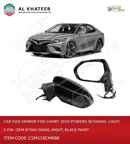 Car Side Mirror for Camry 2018 Powere with Signal Light 5PIN OEM 87910-06890 Right Black Paint