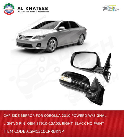 Car Side Mirror for Corolla 2010 Powered with Signal Light 5PIN OEM 87910-12A00 Right Black no Paint